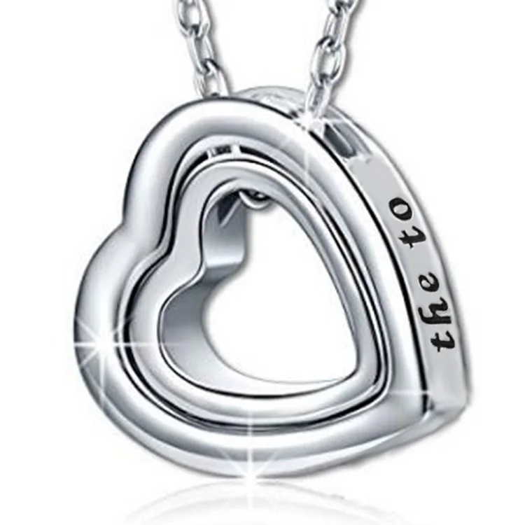 I love you to the moon and back 925 sterling silver double heart pendant necklace