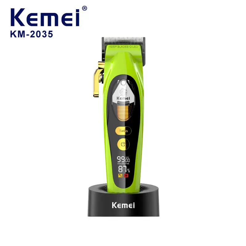 Kemei KM-2035 Hair Clipper Barber Professional Cordless Hair Trimmers 9000 RPM Magnetic Motor Hair Cutting Machine With Base