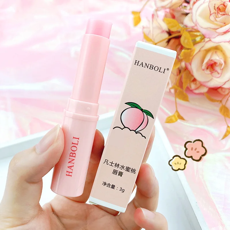 HANBOLI Private Label Peach Lip Balm Repairing Chapstick Colour Changing Lipstick Lip Care Moisturizing Lip Balm