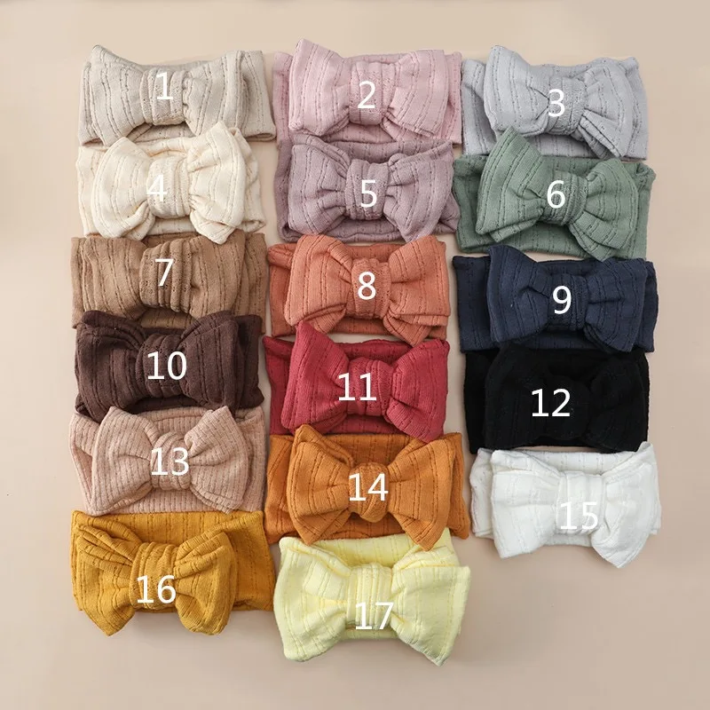 Handmade Baby Headbands Soft Stretchy  jacquard knit Hair Bands with double-layered Bows for Newborn Infant Baby Toddler Girls