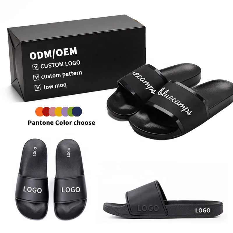 Footwear custom slippers with logo men pu leather anti-slippery outdoor Casual Sports slides business logo slipper Unisex summer