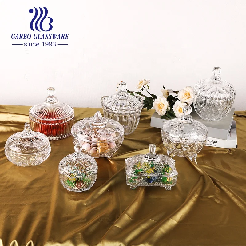 footed sugar pot glass candy jar with glass lid stock glass bowl with lid  lead free crystal  pot for home use butter dish