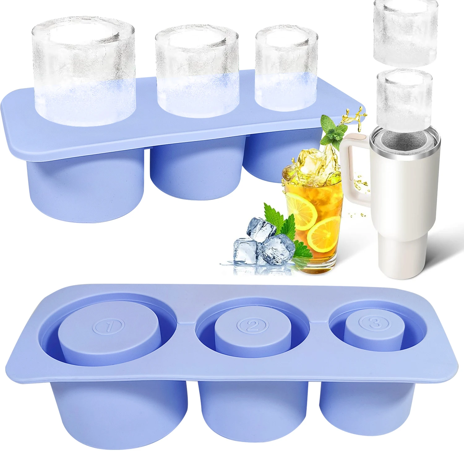 Factory Price Reusable Silicone Ice Hollow Cylinder Tray Mold Big Ice Cube Maker Mold for Stanley Beer Cup Accessories