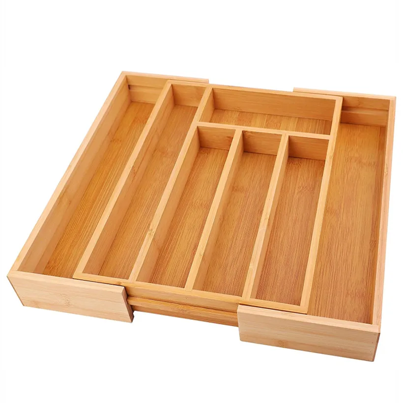Addreen Expandable Kitchen Home Bamboo Cutlery Organizer Tray Set for Silverware Utensil Drawer Divider