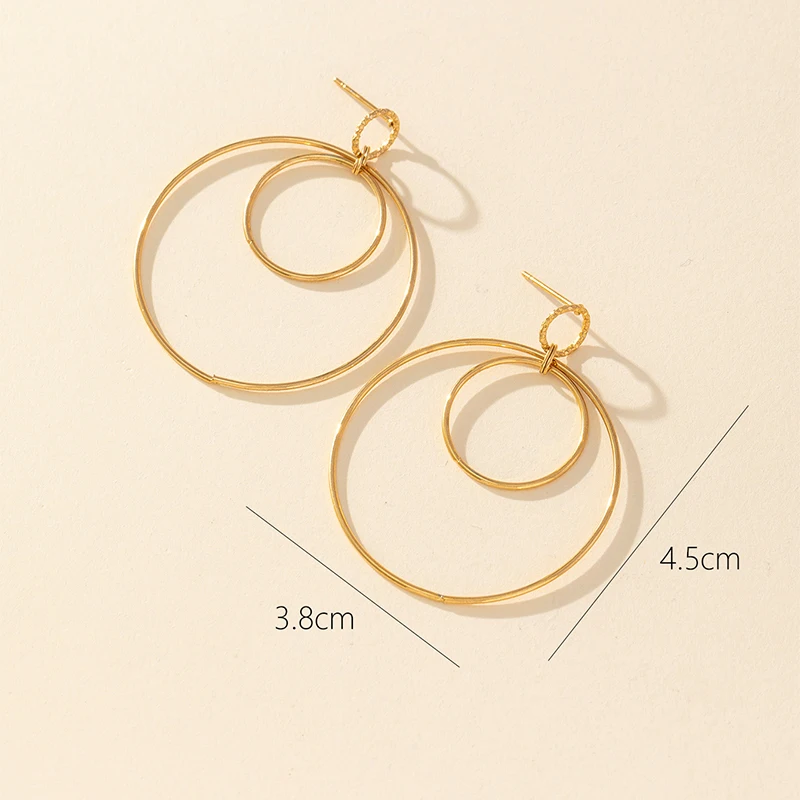 QS 2024 New arrival multi-layer circle earrings 18K real gold stainless steel Exaggerated geometric earrings drop women