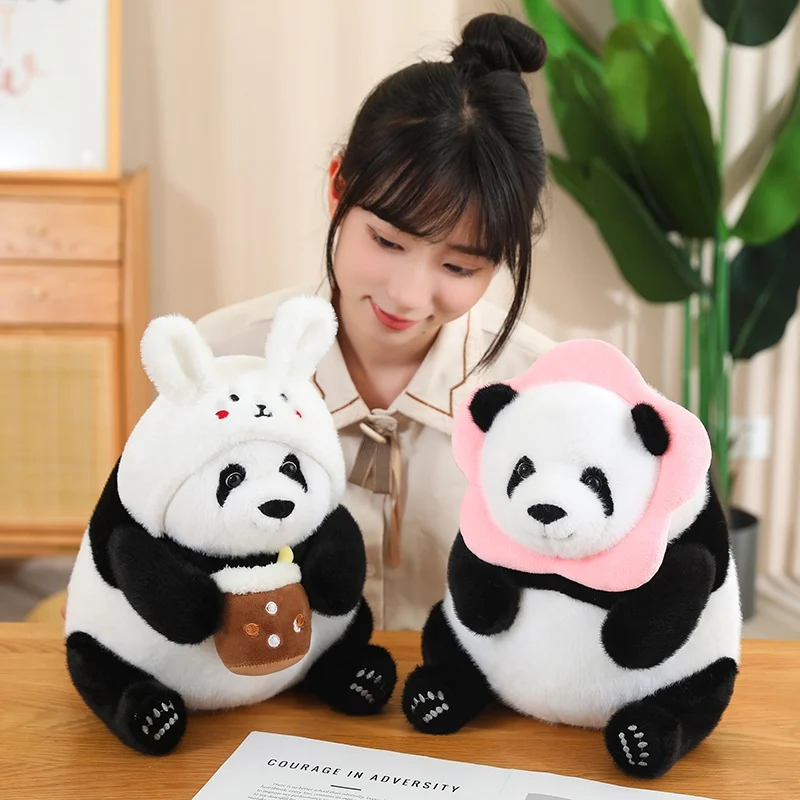 Custom milk tea into a panda stuffed plush toy gifts for children or home decoration