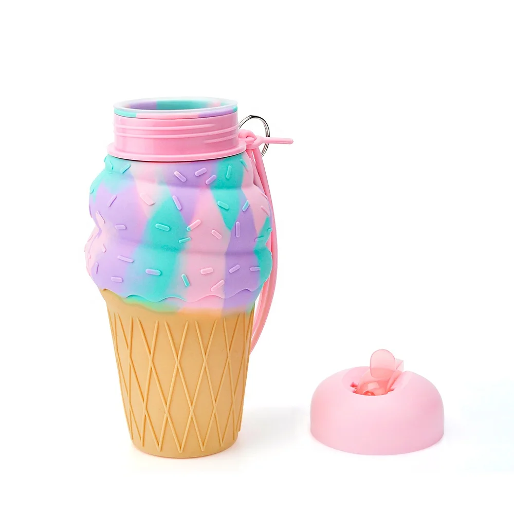 Пользовательские питьевой мороженое Bpa бесплатно силиконовые складные детские бутылки воды школы