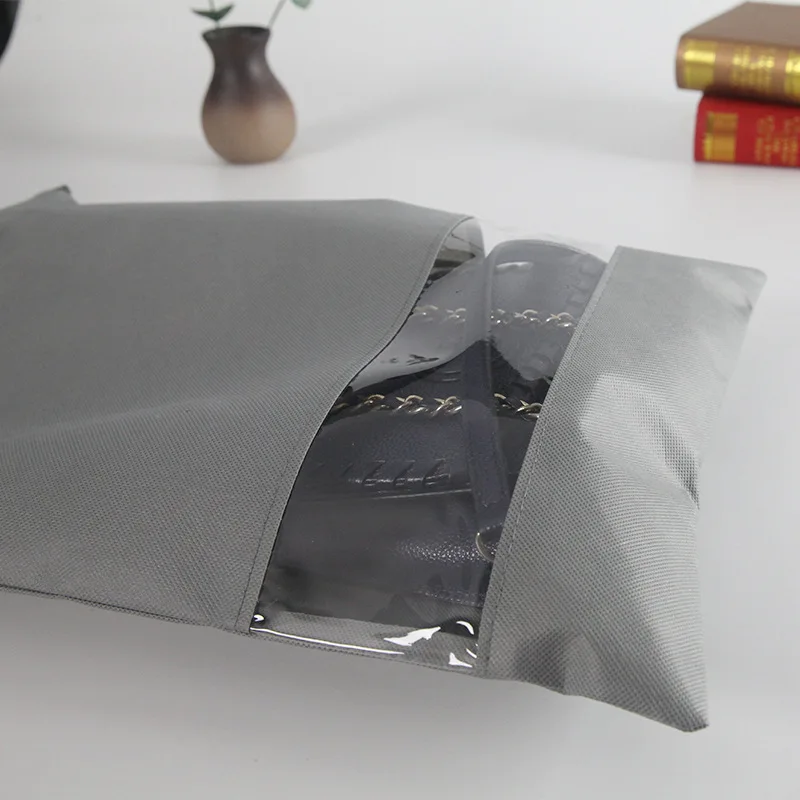 Reusable Lightweight Lady Bag Storage Non-woven Drawstring Bag Dust-proof Packing Bag with Transparent Window