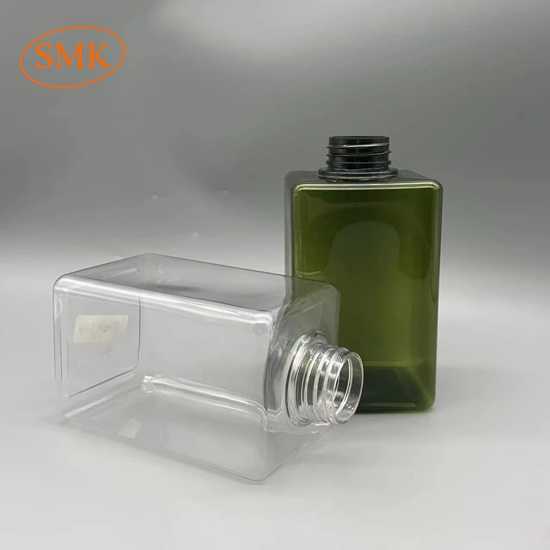 Bottles Rectangular Flat Square Plastic New Customized Design 500ml Empty Amber Cosmetic PET