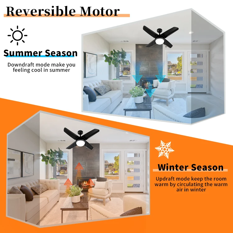 Home Appliance 4 Blades 36 Inch Mini Ceiling Fans Soundless AC Pull Chain Black Decorative Living Room Ceiling Fan