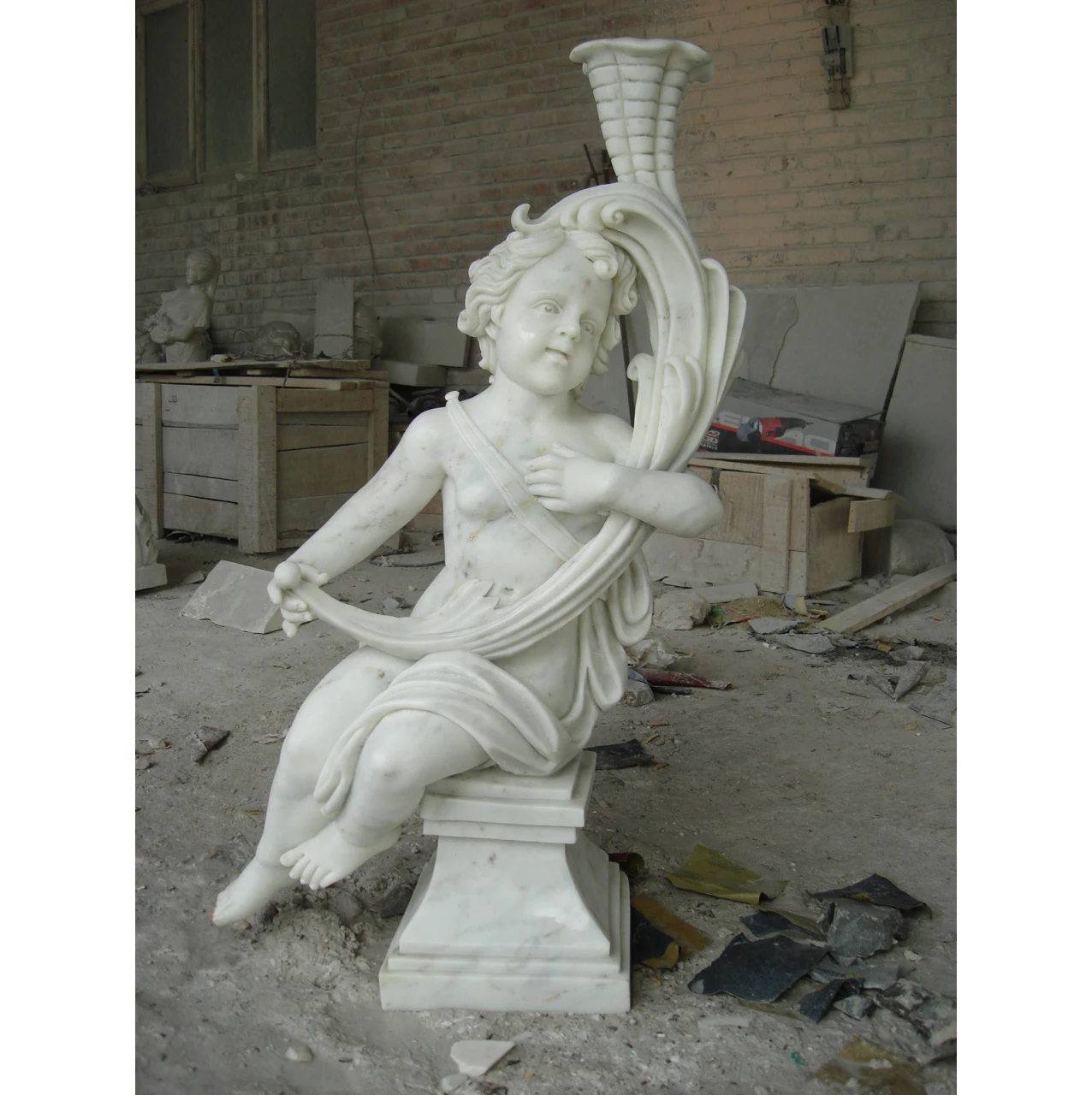 Decorative Stone Sleeping Angel Baby Rest White Marble Statue