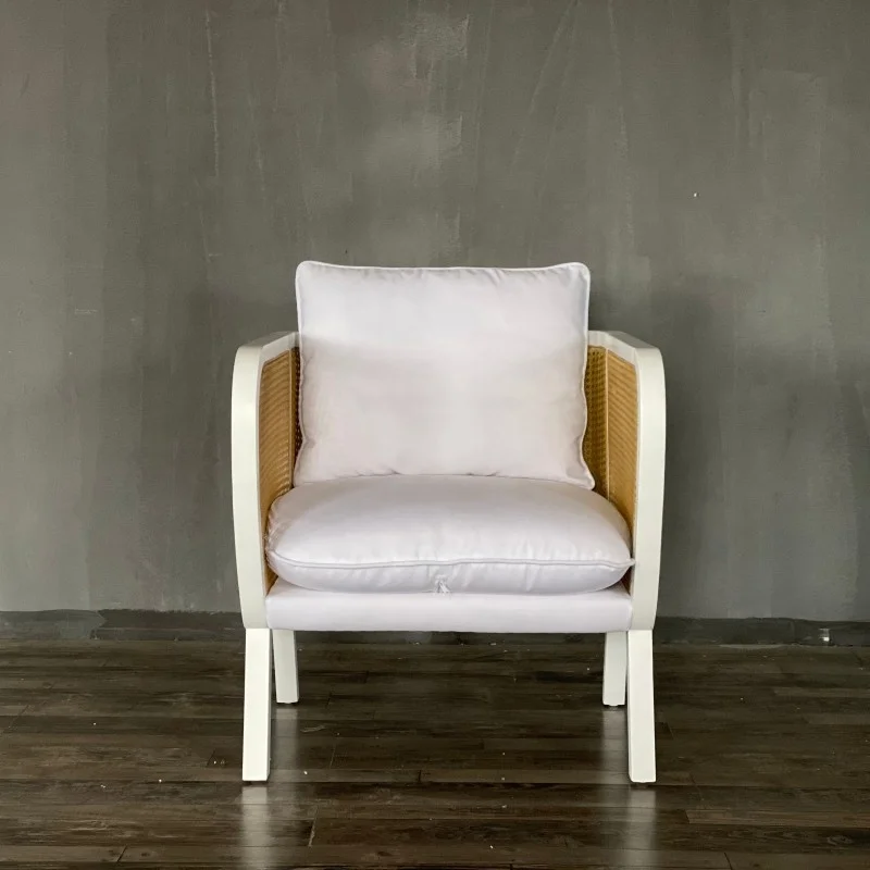 Nordic Living Room Rurniture Solid Wood Leisure Back Chair Hotel Cane Lounge Armchair Natural Rattan Sofa Chair