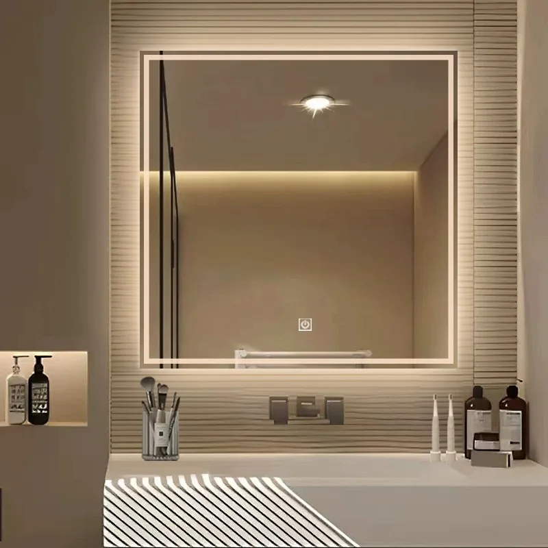 Customized Rectangle Silver Mirror LED Bathroom Light Bath Smart Mirror with Backlit Defogger and Illuminated LED Clock