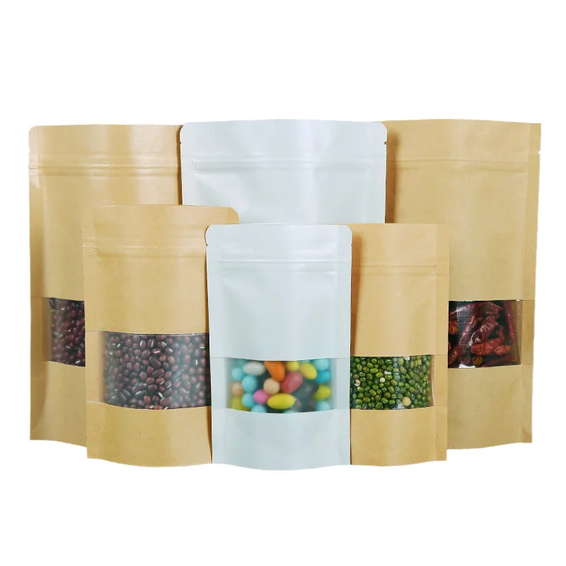 
12x20cm Resealable weed stand up Pouch Printing Food Packaging Zip Lock mylar Kraft Paper bag Ziplock Bags With window 