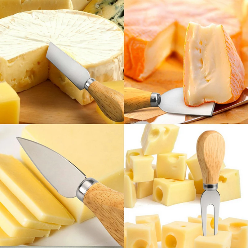 Amazon Hot Selling Wood Handle Cheese Knife Set Stainless Steel Cheese Tools Set