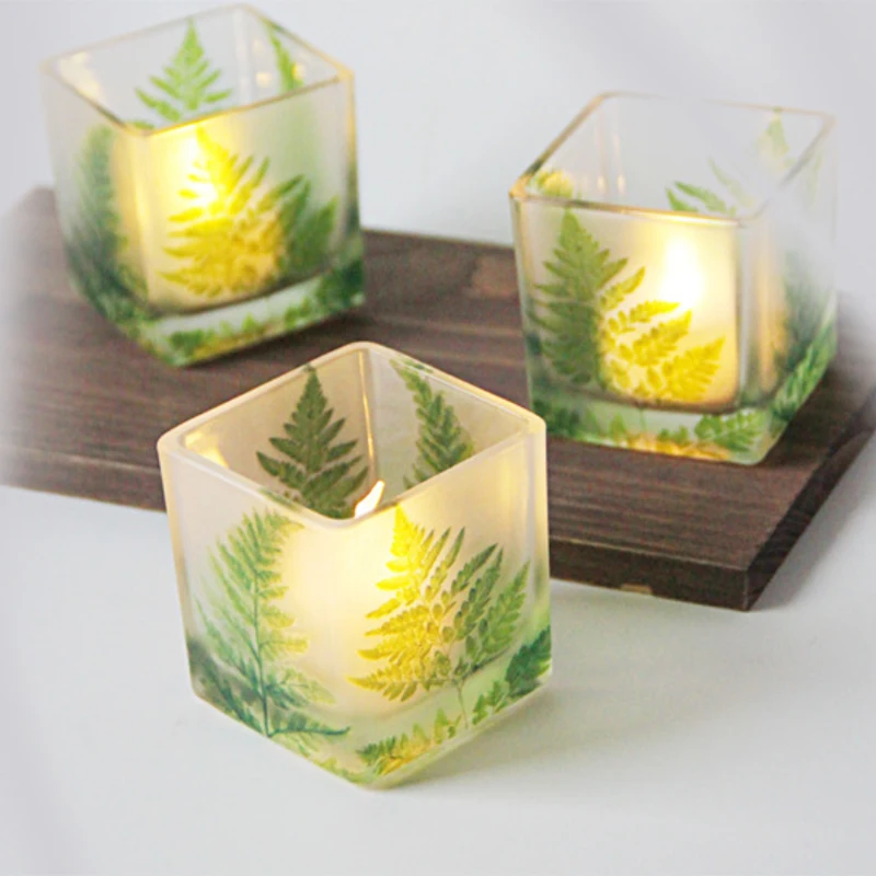Home decoration customized logo scented soy candle holder,Square glass candle jars with glass lids