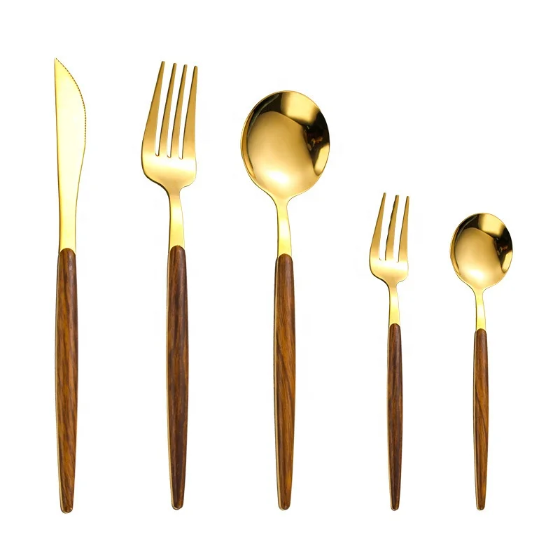 Portugal Stainless Steel Gold Cutlery Set With Plastic Handle Set Silverware Set For Restaurant Wedding