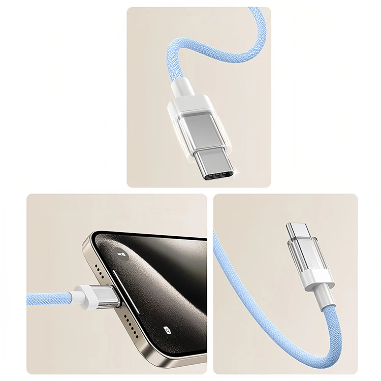 Colorful braided cable fast charging cable charger pd type-c data cables for iphone android phone usb type c to usb type c