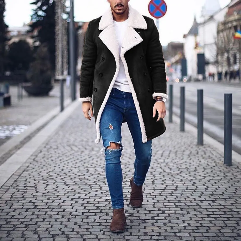 Free shipping Customized High Quality Fashion Vintage Fur Lined Faux Leather overcoat Warm Man Jacket