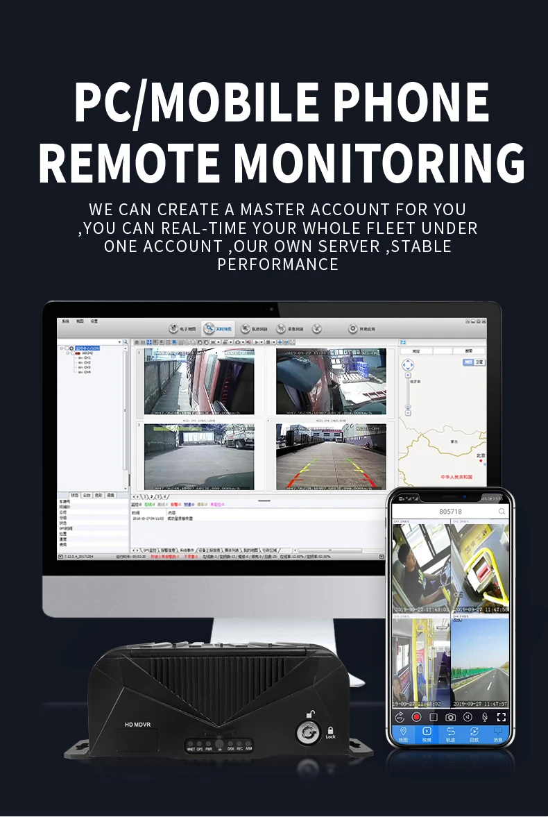 4G GPS WiFI Optional 2TB Hard Disk Recording Vehicle Black Box 10.1 inch Monitor 4CH Bus MDVR 1080P DVR Camera System Car 