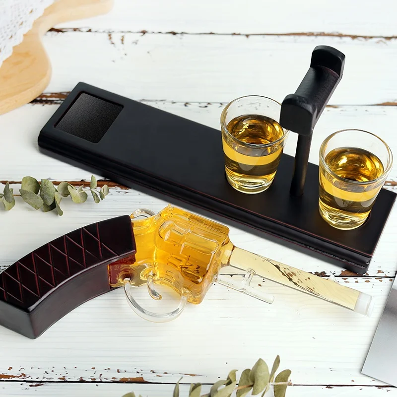 Wholesale Cheap Gift Packing Bulk Glass Whiskey AK Pistol Gun Shaped Liquor Decanter Sets Tequila Vodka Bottle