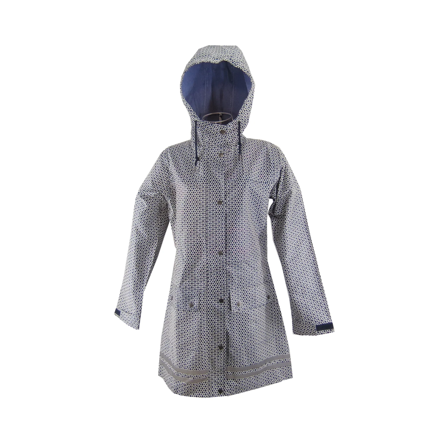 Star allover printing lady raincoats manufacturers high quality hooded rain wear for ladies chambray basic fabric