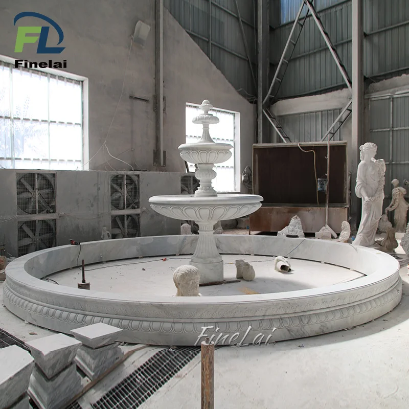 Hand Carved Large Outdoor Garden White Marble Pool 3 Tier Marble Water Fountain