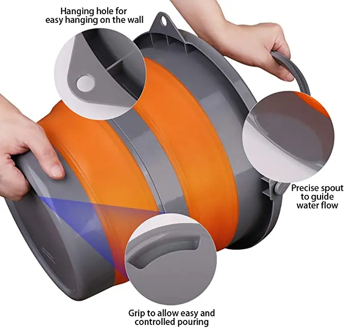 Silicone Bucket for Fishing Folding Bucket Car Wash Outdoor Fishing Supplies Round 10L Bathroom Kitchen Camp Water Bucket