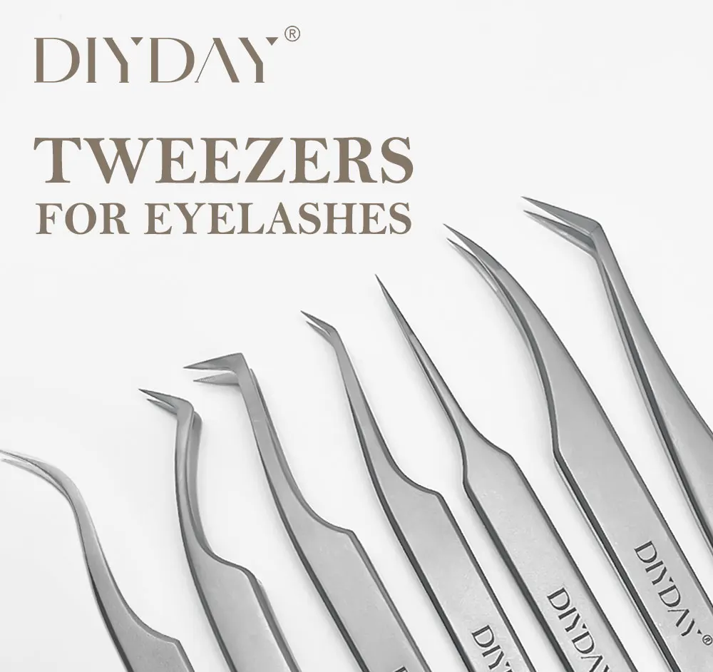 DIYDAY Lash Silver Tweezers Stainless Steel Fiber Tip Lashes Precision Tweezer for Makeup Tools