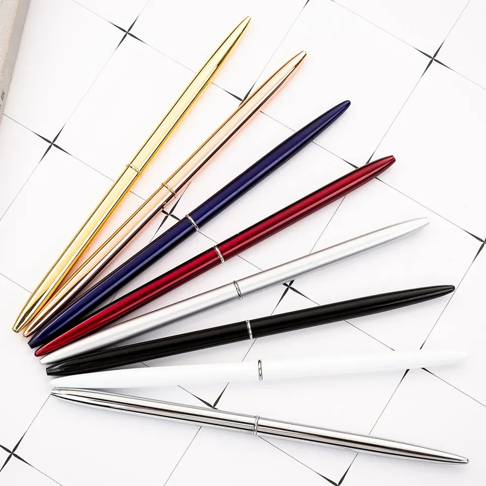Hot selling Luxury promotion custom logo hotel table metal pen slim gift rose gold ball point pen with logo