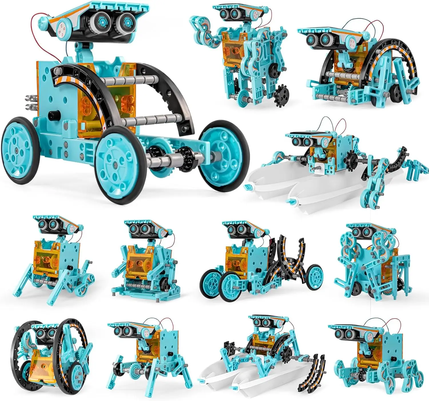 TEMI STEM Solar Project Toys 11-in-1, 190 Pieces Solar and Cell Powered 2 in 1, Educational DIY Kit Science Building Set Gift