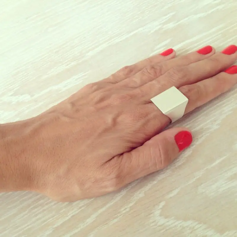 
Jiushang new style square punk rock free size metal gold silver jewelry ring for women 