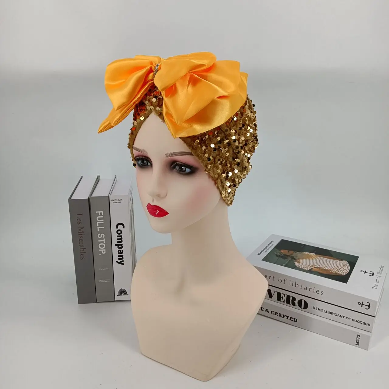 China Suppliers Sequin Turban Wholesale Bow Knot Turban Popular African Women Sequin Headwrap