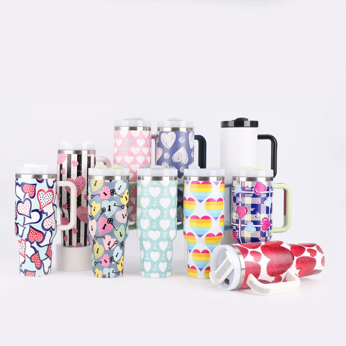 304 stainless steel thermos cup with handle portable printed car cup large capacity 40oz tumbler water flask vacuum flask