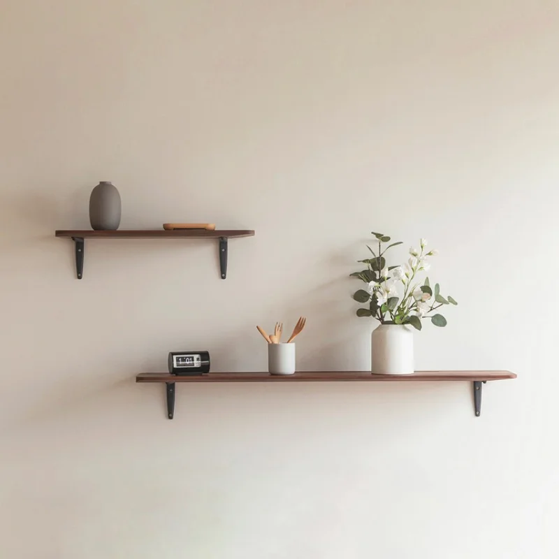 Set Of Rustic Wood Wall Mounted Storage Floating Shelves