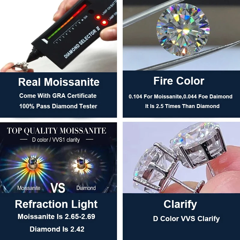 Light Luxury Jewelry Silver 6 Claws Engagement Ring 1 Carat Lab Diamond D Color Wedding Ring Round Cut Moissanite Diamond Ring