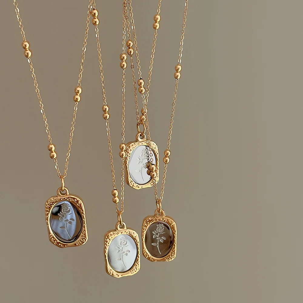 Retaining small mirror necklace female embossed Magic square plate pendant and chain necklace