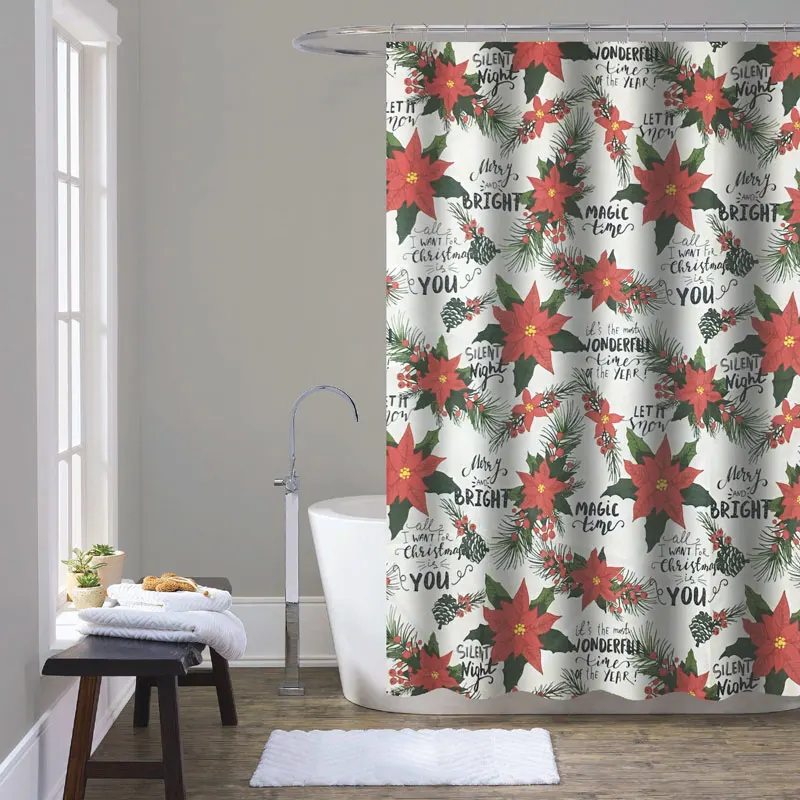 Bathroom Waterproof and Mildew-proof Christmas Shower Curtain Digital 3D Shower Curtain Printing Shower Curtain