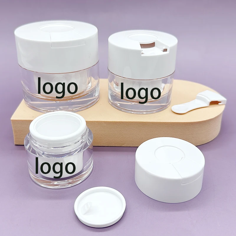 double wall travel plastic 15g 30g 50g white acrylic cosmetic nail gel cream jar with spoon spatula
