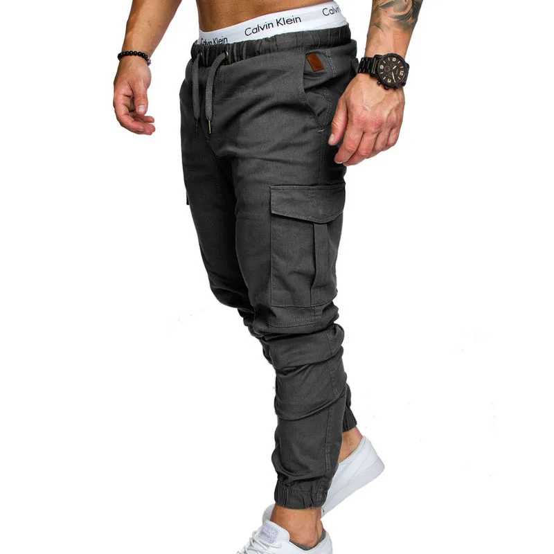 Wholesale Mens Low Moq Trendy Custom Brown Skinny Jeans Sweat Utility Polyester Multi Pockets Denim Cargo Jogger Pants For Men