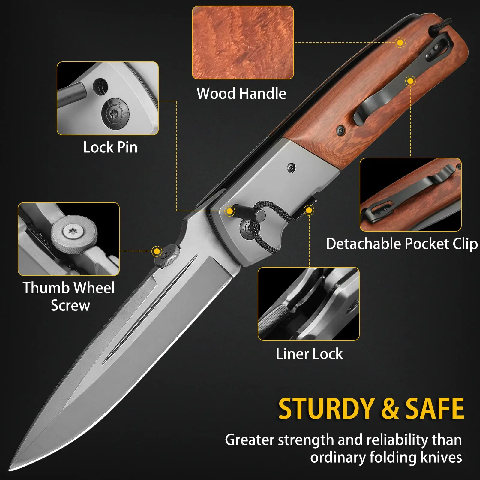 Folding Kershaw Wooden Knives Couteau Pocket Knifes Wooden Handle Pocket Knife