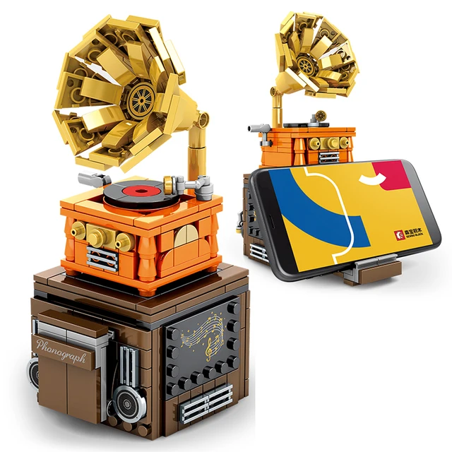 SEMBO High-tech Ideas Retro Phonograph Building Blocks Creator Speaker Bricks Phone Holder Toys