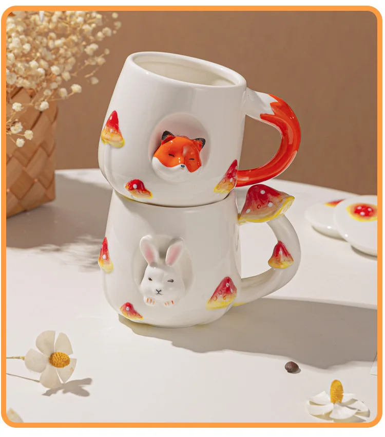 Новая популярная креативная кружка SYL с милыми животными мультяшная чашка для воды керамическая грибом Кроликом кофейная ручной работы