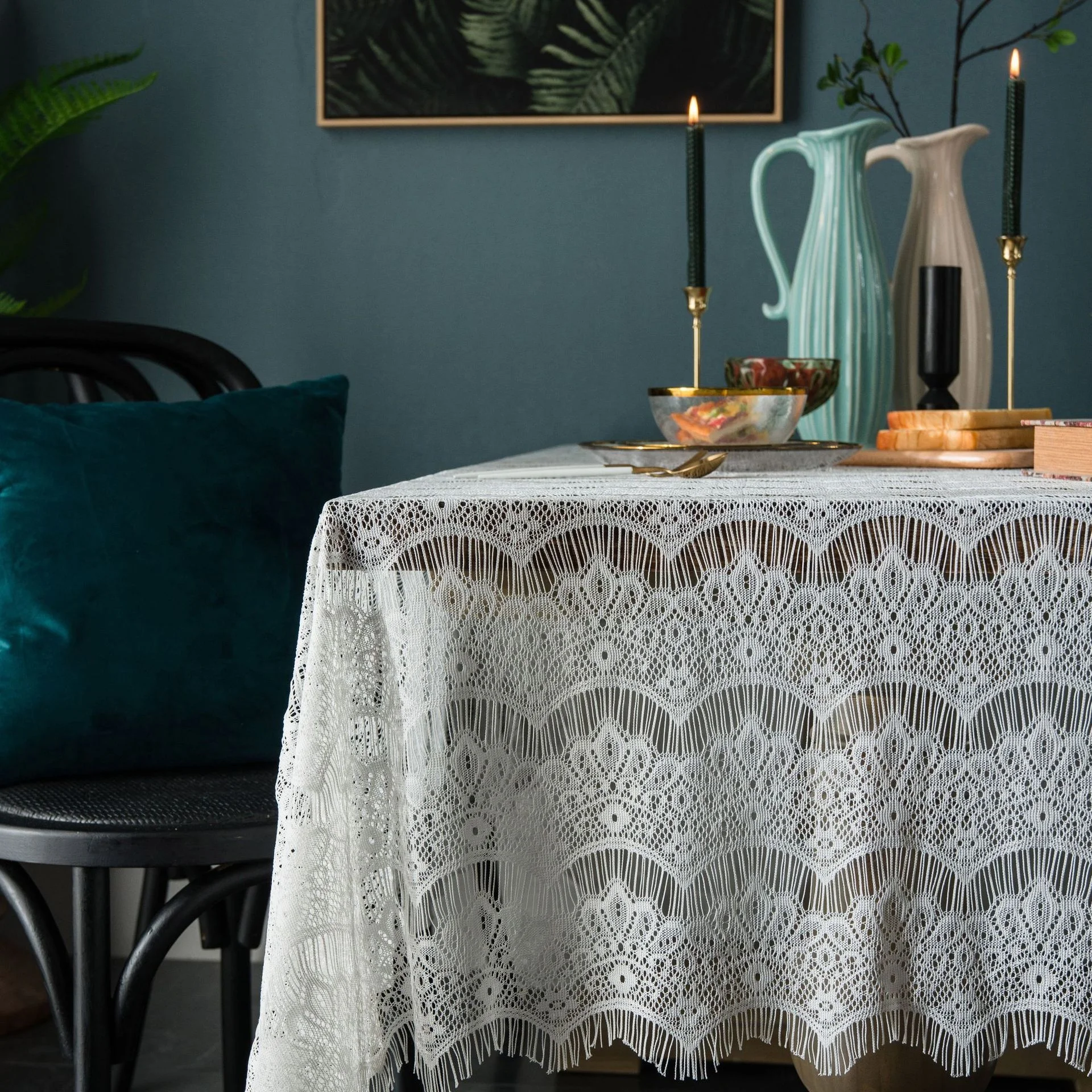 American country lace crochet tablecloth decorative cover coffee table white tablecloth