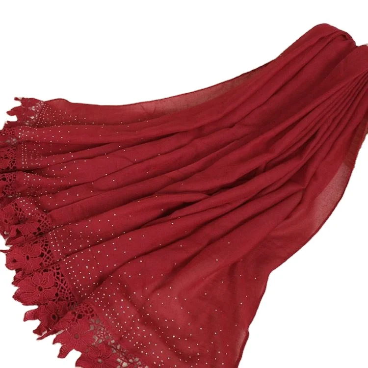 Wholesale Solid Color Cotton Plain Diamond Stone Hijab Scarves Shawl Malaysian Stylish Muslim scarf