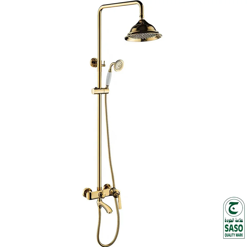 Luxury Bathroom Rain Shower Faucet Set Gold Chrome Modern Contemporary Ceramic Hotel Titanium Brushed Gold Shower System 3 Years