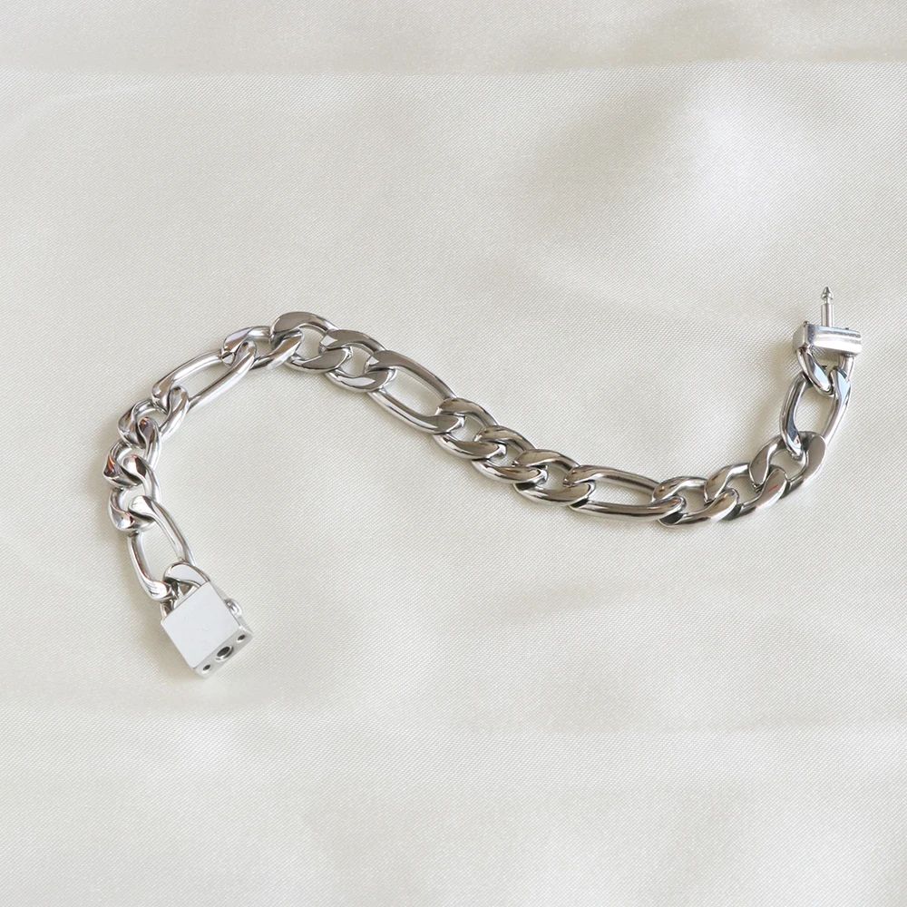 high quality mechanical clasp engraved bracelet custom stainless steel figaro link chain rainbow bracelets for men