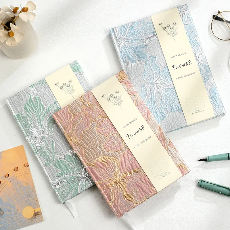 New Premium Embossed Gold Jacquard Lily A5 Student Notebook Cloth Hardcover Notebook Stationery Promotional Notebook Gift