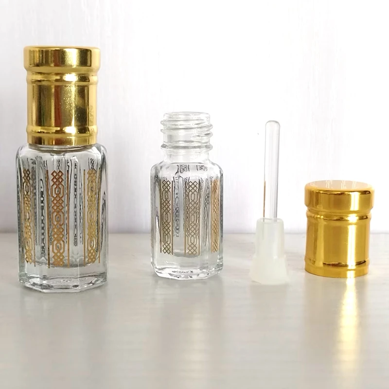 3 мл 6 12 арабского Дубая золотого стекла пустые флаконы для духов индийское масло восьмиугольный флакон эфирного масла