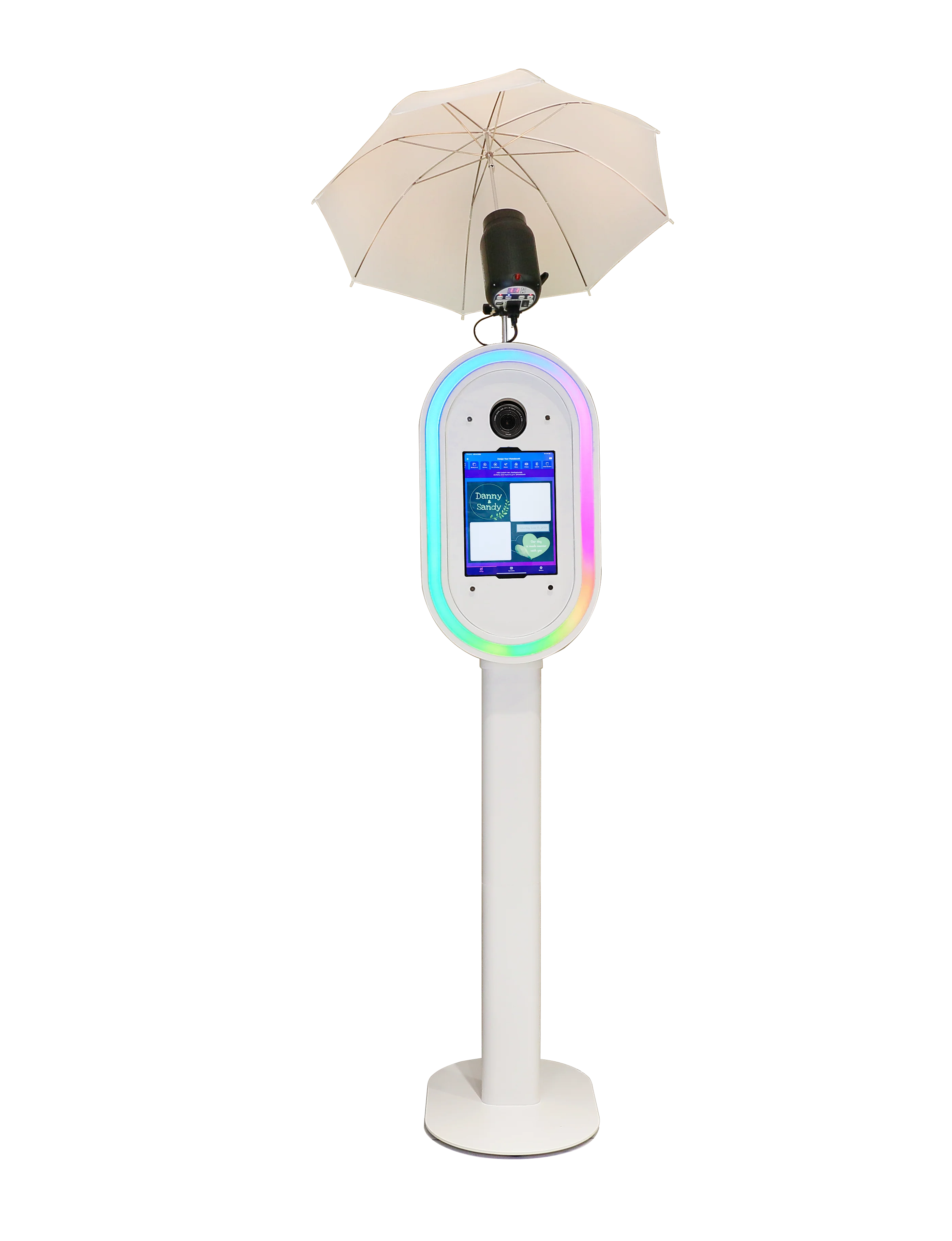 Fashion Choice Oval dslr Photo Booth with RGB Ring Light on Both Sides Photo Kiosk Booth with Umbrella flash light